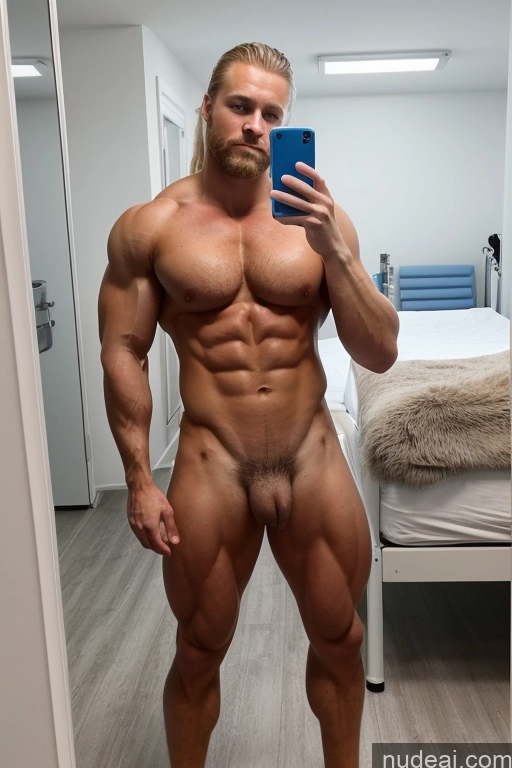 ai nude image of arafed man with a beard and no shirt taking a selfie pics of Hairy Women Pubic Hair Skinny Muscular Bodybuilder Scandinavian Perfect Boobs Several Hospital Mirror Selfie