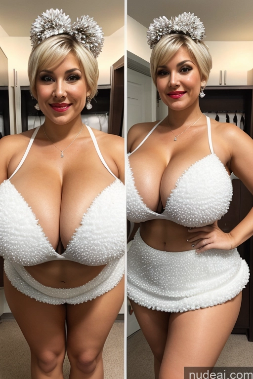 ai nude image of there is a woman in a white bikini and a white skirt pics of Milf One Busty Huge Boobs Perfect Boobs Beautiful Lipstick Big Ass Thick Chubby Big Hips Short Perfect Body 40s Blonde Pixie White Cheerleader Cleavage Diamond Jewelry