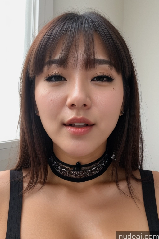 ai nude image of arafed asian woman with a choke and piercings posing for a picture pics of One Perfect Boobs Short Orgasm Bangs Korean Cumshot Choker Thigh Socks Detailed