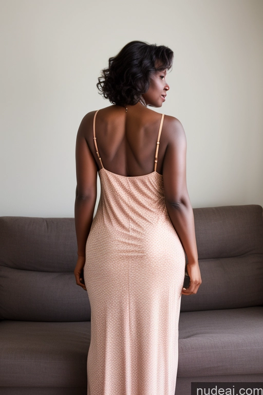 ai nude image of there is a woman standing in a long dress in front of a couch pics of Big Ass Big Hips Skinny Milf Nightgown Dark Skin Back View Couch