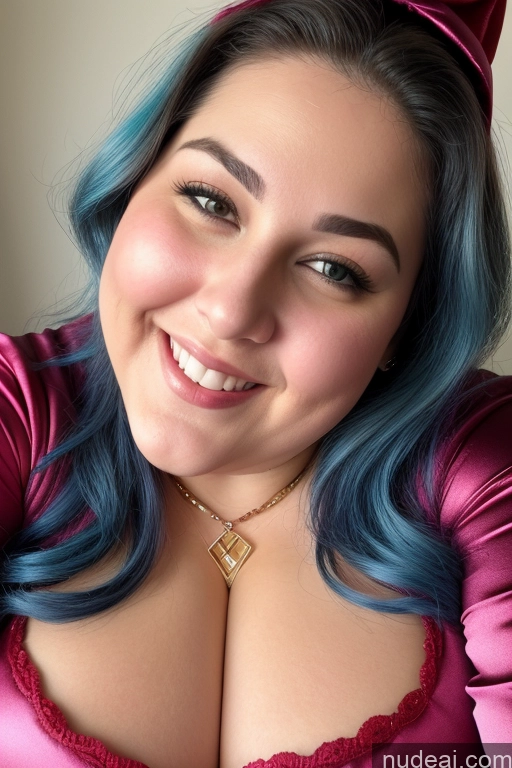 related ai porn images free for Woman Busty Thick Chubby Fat 30s Happy Jewish Onesie Gloves Satin Jewelry Close-up View Beautiful Huge Boobs Blue Hair