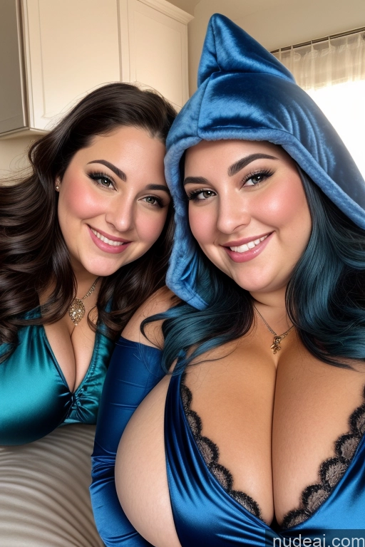 related ai porn images free for Woman Busty Thick Chubby Fat 30s Happy Jewish Onesie Gloves Satin Jewelry Close-up View Beautiful Huge Boobs Blue Hair Cleavage Two