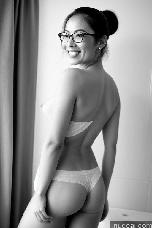 related ai porn images free for Woman One Beautiful Glasses Short 30s Happy Black Hair Ponytail Vietnamese Black And White Bathroom Nude 60s