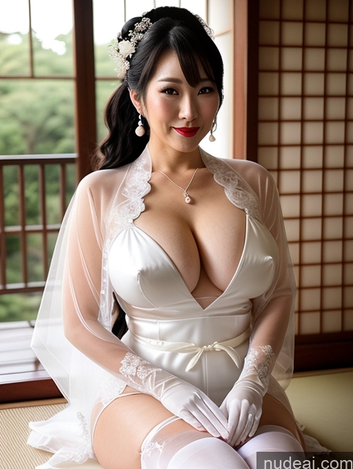 ai nude image of araffed asian woman in a white dress and white gloves pics of Busty Perfect Boobs Lipstick Black Hair Onsen Pearl Jewelry Wedding Beautiful Transparent Jewelry Kimono Cleavage Japanese Fairer Skin Stockings Thigh Socks Gloves Ponytail 60s