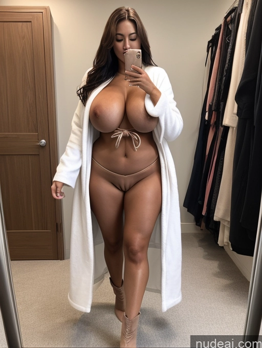 ai nude image of araffe woman in a white robe taking a selfie in a mirror pics of Several Cyborg Huge Boobs Perfect Boobs Beautiful Lipstick Big Ass Long Legs Big Hips Perfect Body Tall Oiled Body Asian Nude Bathrobe Bdsm Bikini Boots Bow Tie Partially Nude Topless Transparent