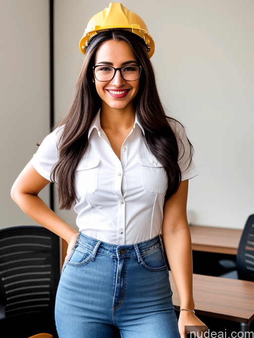 ai nude image of smiling woman in hard hat and glasses standing in an office pics of 18 Happy Small Tits Lipstick Small Ass Pubic Hair Fairer Skin Tanned Skin Glasses Perfect Body Front View Long Hair Black Hair Working Out Jeans Blouse Office Construction Worker Secretary Casual