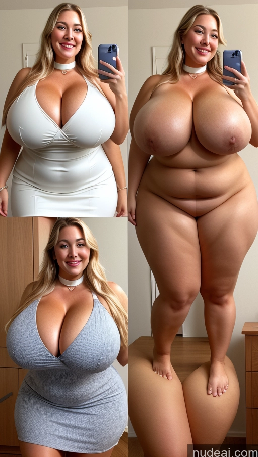 ai nude image of arafed woman in a white dress posing for a picture and taking a selfie pics of Model One Busty Huge Boobs Perfect Boobs Beautiful Lipstick Big Ass Thick Chubby Big Hips Long Hair 30s Happy Scandinavian Mirror Selfie Bra Choker Dress Cleavage Pearl Jewelry Onoff