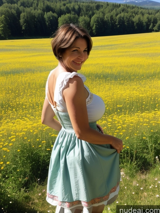 related ai porn images free for Milf One Huge Boobs Big Ass 40s Happy Brunette Short Hair German Meadow Front View Dirndl