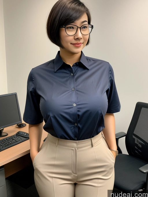 related ai porn images free for Office Huge Boobs 18 Secretary Glasses Big Hips Skinny Asian Short Hair Shirt Harem Pants