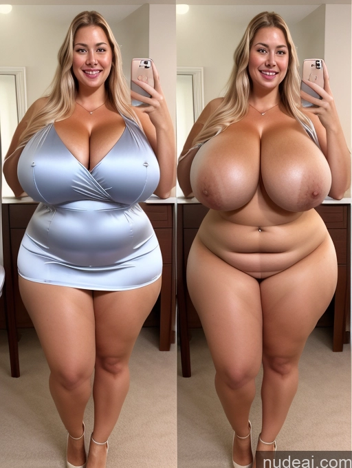 ai nude image of araffe woman with huge boobies posing for a picture in a mirror pics of Model One Busty Huge Boobs Perfect Boobs Beautiful Thick Chubby Big Hips 30s Happy Laughing Scandinavian Mirror Selfie Bra Dress Cleavage Transparent Pearl Jewelry Onoff Satin