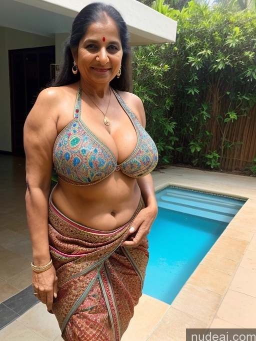 ai nude image of a close up of a woman in a bikini posing by a pool pics of Milf One Busty Big Ass 70s Long Hair Indian Mini Skirt Sari Cleavage Pool