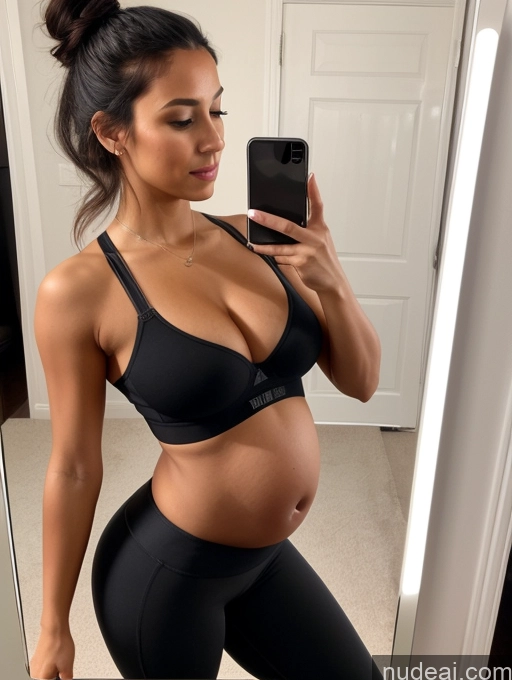 related ai porn images free for Perfect Boobs Perfect Body Tanned Skin Short 18 Black Hair Hair Bun Bright Lighting Detailed Mirror Selfie Pregnant Bra Yoga Pants Front View