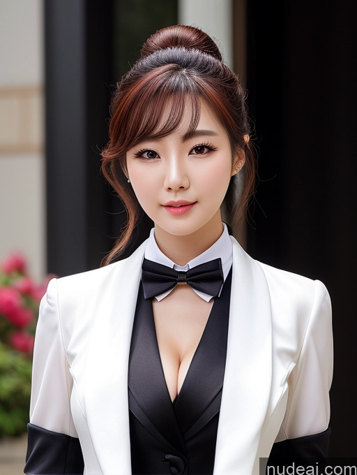 ai nude image of there is a woman in a white jacket and black bow tie pics of Korean Perfect Boobs Tailcoat