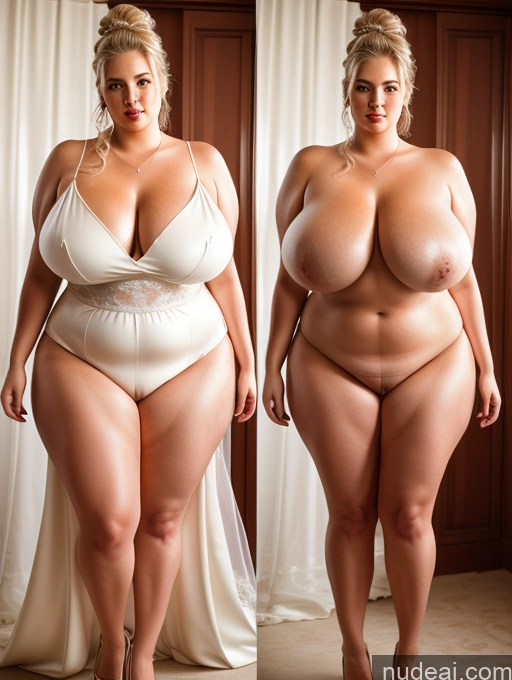 ai nude image of there are two pictures of a woman in a white dress and a woman in a white dress pics of Woman One Huge Boobs Perfect Boobs Beautiful Big Ass Lipstick Abs Chubby Thick Long Legs Big Hips Perfect Body Tall 30s Blonde Hair Bun Russian Vintage Wedding Nude Front View Onoff