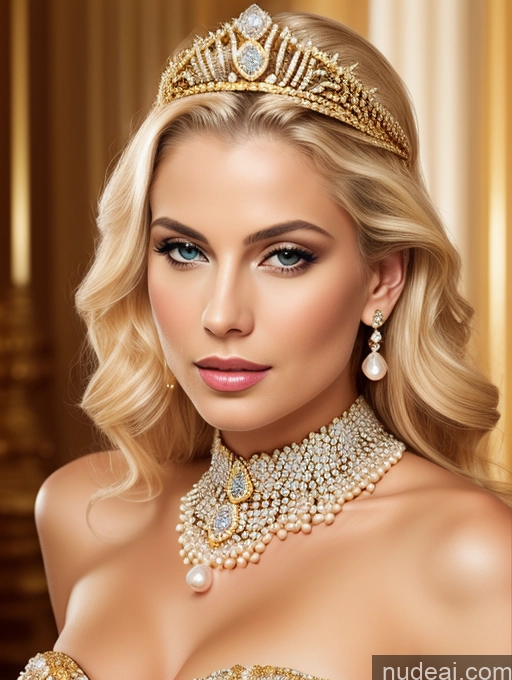 ai nude image of a close up of a woman wearing a tiable and a necklace pics of Elemental Series - Ice Diamond Jewelry Gold Jewelry Pearl Jewelry Blonde Regal Seductive Slicked