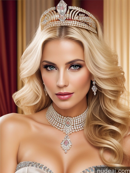 ai nude image of blond woman with a tiable and jewels on her head pics of Elemental Series - Ice Diamond Jewelry Blonde Regal Seductive