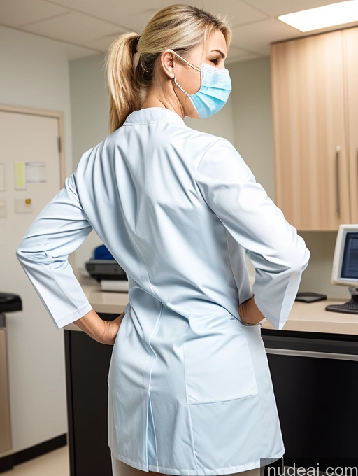 ai nude image of woman in a medical gown standing in front of a computer pics of Milf Busty Perfect Boobs Beautiful Big Ass Perfect Body Pubic Hair Blonde Ponytail Hospital Doctor Face Mask Lab Coat Cleavage Create An Open Vagina Back View