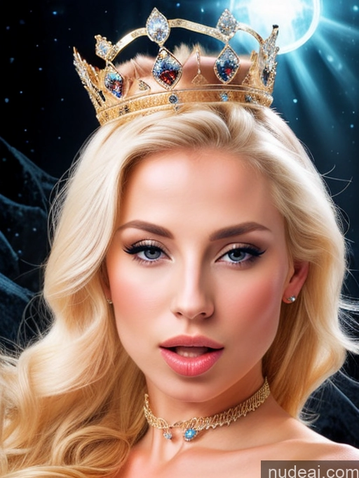 ai nude image of a close up of a woman wearing a crown and a necklace pics of Elemental Series - Ice Seductive Regal Kisses Blonde