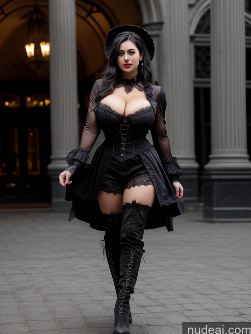 Model Huge Boobs Muscular Big Ass Abs Huge Tits, Hard Nipples 20s Seductive Sexy Face Black Hair Vampire Victorian Dark Lighting Simple Happy Swedish Stockholm Casual Boots Goth Gals V2 Suit