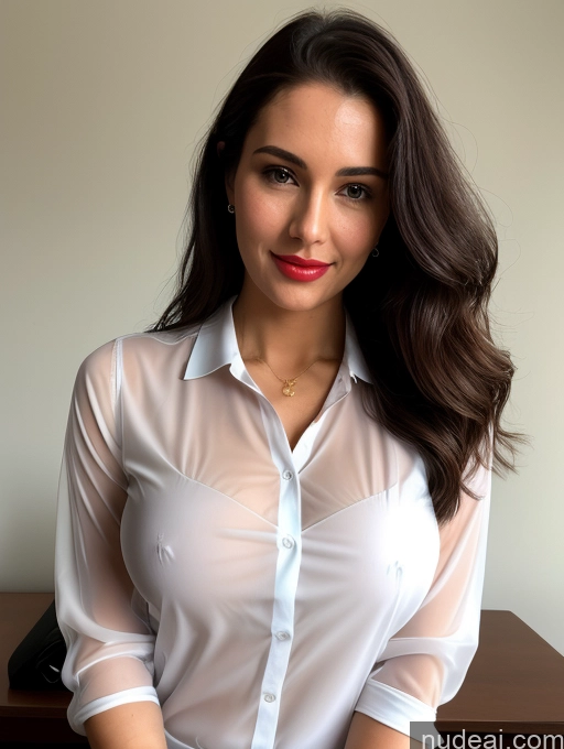 ai nude image of arafed woman in a white shirt sitting at a desk pics of Sorority Busty Perfect Boobs Beautiful Lipstick Perfect Body Pubic Hair Oiled Body Seductive Close-up View Cumshot Blouse Panties Polo Professor Secretary Stylish Teacher Transparent