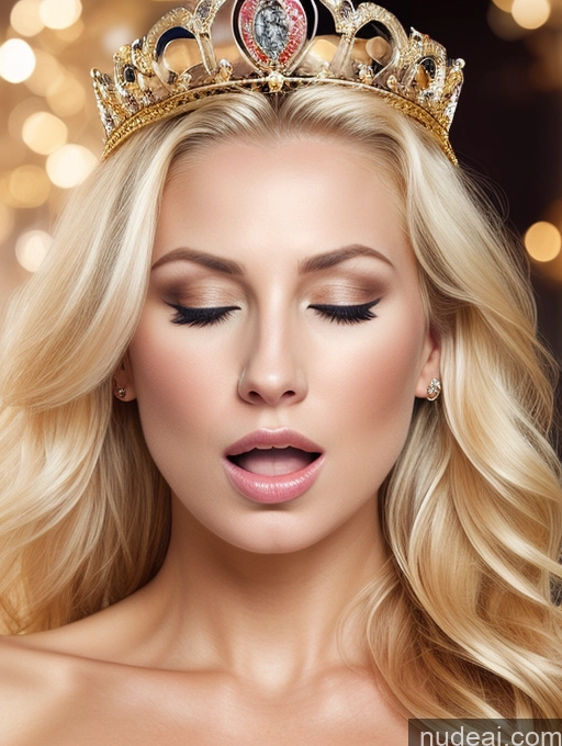 ai nude image of blond woman with a crown on her head and a fake fake face pics of Elemental Series - Ice Blonde Regal Orgasm Shocked