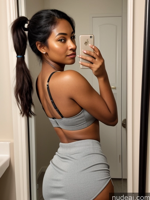 related ai porn images free for Woman One Dark Skin Short Busty Chubby 18 Seductive Brunette Pigtails Indian Mirror Selfie Close-up View Bending Over Crop Top Micro Skirt Cleavage Bathroom