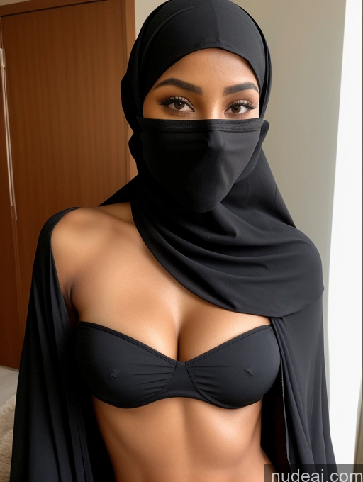 ai nude image of arafed woman in a black hijab and a black mask pics of Perfect Boobs Skinny Abs Perfect Body Soft + Warm Detailed Beautiful Niqab Busty Dress African 18