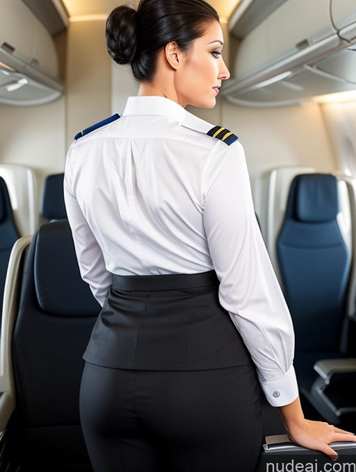 ai nude image of arafed woman in uniform standing on a plane with her back turned pics of Hair Bun Back View Flight Attendant Bending Over Black Hair Big Ass