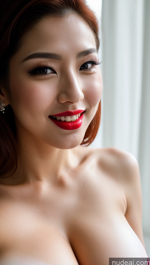 ai nude image of arafed asian woman with red lips and big breast posing for a picture pics of Woman Huge Boobs Beautiful Lipstick Fairer Skin 30s Seductive Slicked Korean Close-up View Devil Bright Lighting Sexy Face Wedding Happy