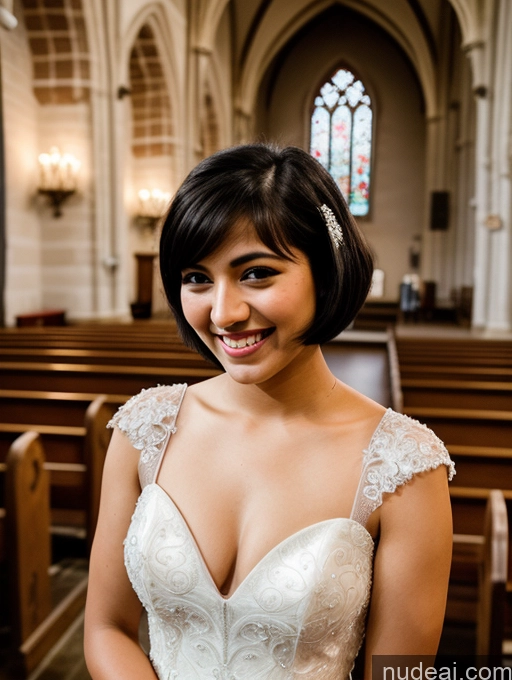 ai nude image of arafed woman in a wedding dress smiling in a church pics of 18 Beautiful Skinny Short Hair Laughing Happy Indian Black Hair Wedding Cleavage Church