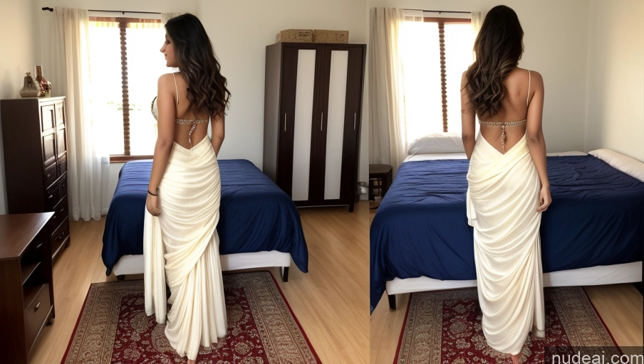 ai nude image of araffed woman in a white dress standing in a bedroom pics of One Busty Perfect Boobs Beautiful Big Ass Long Legs Perfect Body Blonde Jewelry Sari Sorority Bedroom Salwar Cleavage White Back View