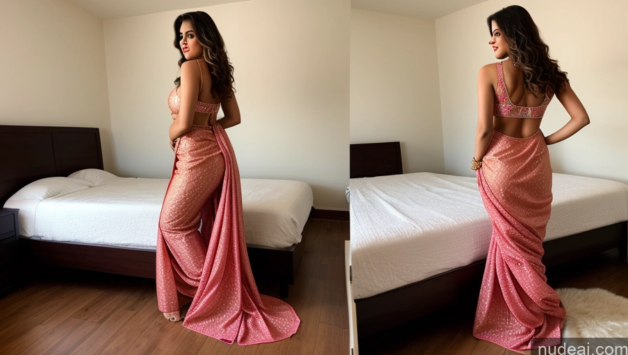 ai nude image of there is a woman in a pink dress standing in a room pics of One Busty Perfect Boobs Beautiful Big Ass Long Legs Perfect Body Blonde Jewelry Sari Sorority Bedroom Salwar Cleavage White Back View