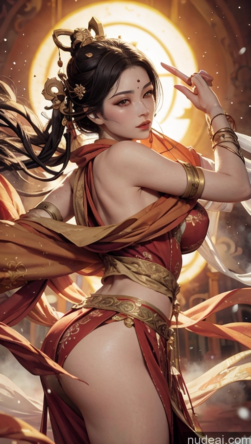 ai nude image of arafed woman in a red dress with a gold belt and a sword pics of Athlete Perfect Boobs Beautiful Big Ass Big Hips Perfect Body 40s Sexy Face Black Hair Long Hair Japanese Dynamic View Snow Detailed Dunhuang (敦煌) V1 Dark Fantasy