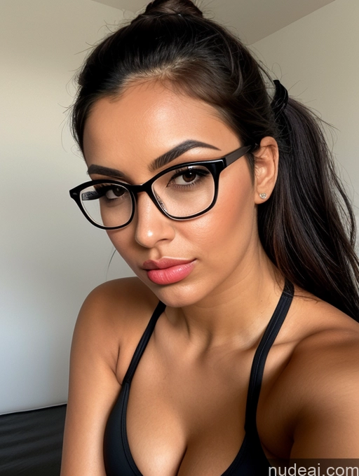 related ai porn images free for Busty Beautiful One Glasses Woman 20s Pouting Lips Black Hair Ponytail British Tanned Skin Sports Bra Cleavage