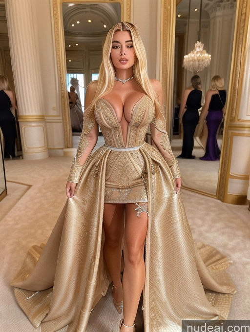 ai nude image of a woman in a gold dress standing in a room pics of Haute Couture V2 Blonde Afingering Perfect Boobs Regal Bimbo