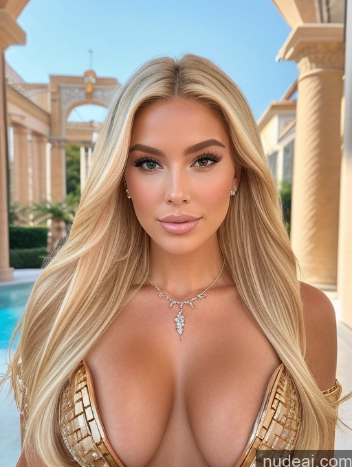 ai nude image of a close up of a woman in a gold bikini top pics of Haute Couture V2 Blonde Afingering Perfect Boobs Bimbo Regal Detailed Jewelry