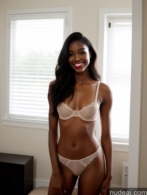 ai nude image of there is a woman in a bra and panties posing for a picture pics of 18 Nigerian Small Tits Small Ass Lipstick Short Perfect Body Tanned Skin Dark Skin Long Hair Black Hair Laughing Front View Long Legs Tall Bedroom Lingerie Partially Nude