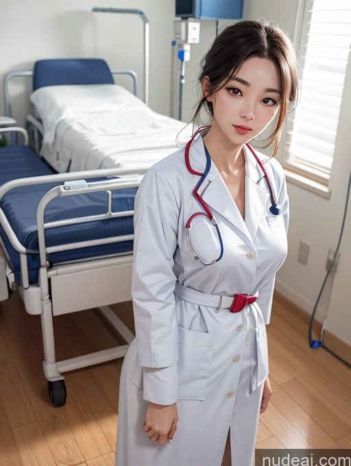 ai nude image of arafed woman in a white lab coat standing in front of a hospital bed pics of Korean Perfect Boobs Hospital Doctor