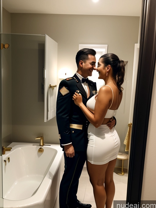 related ai porn images free for Woman + Man Two Chubby 20s Happy Ponytail Latina Mirror Selfie Bathroom Military Gold Jewelry Dark Lighting Detailed