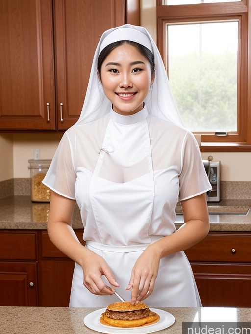 ai nude image of arafed woman in a white dress cutting a sandwich on a plate pics of Perfect Body Kitchen Perfect Boobs Busty 18 Happy Cooking Nun Korean Transparent