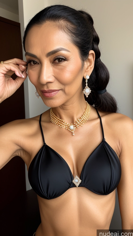 ai nude image of arafed woman in a black bikini with a diamond necklace and earrings pics of Milf One Perfect Body Sexy Face Black Hair Indonesian Skin Detail (beta) Front View Diamond Jewelry Gold Jewelry Pearl Jewelry Jewelry Bright Lighting Pigtails Bikini 80s