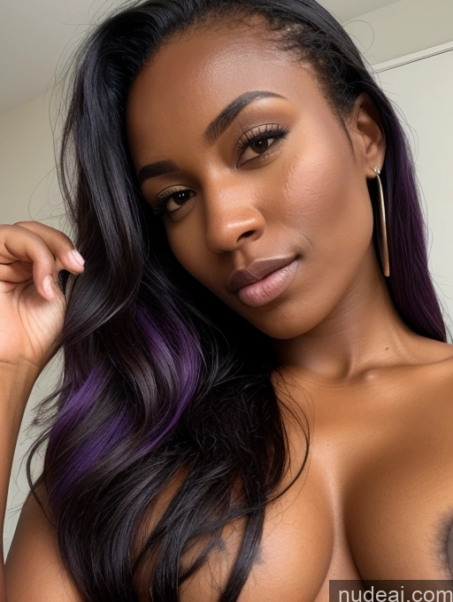 ai nude image of a close up of a woman with a very big breast pics of 18 Athlete Two Perfect Boobs Beautiful Big Ass Dark Skin Perfect Body Purple Hair Long Hair African Close-up View Cumshot Nude Pubic Hair