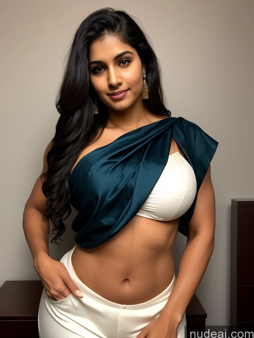 ai nude image of sexy indian woman in white pants and a blue top posing for a picture pics of Bodybuilder Perfect Boobs Beautiful Big Ass Thick Big Hips Tall Perfect Body Pubic Hair Sexy Face Black Hair Dark Lighting Fairer Skin Muscular Indian Blouse Sari 18