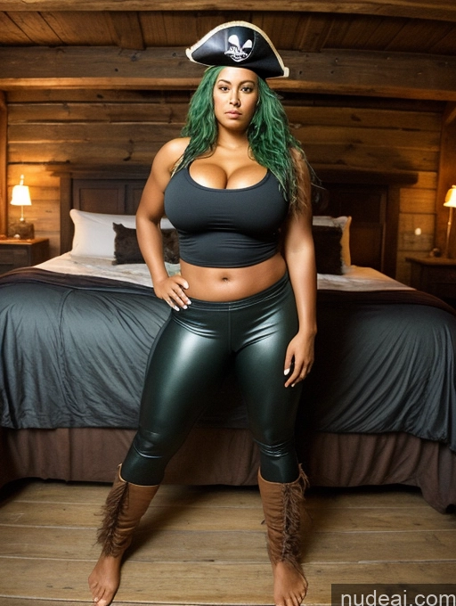 ai nude image of there is a woman in a pirate hat and leather pants pics of Athlete Huge Boobs Beautiful Big Ass Perfect Body Tanned Skin 20s Orgasm Green Hair Messy Persian Lake Front View Pirate Detailed Dark Lighting