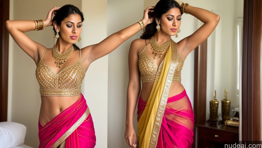 related ai porn images free for Woman Trans Girl With Erect Penis Front View Transparent Indian Several Gold Jewelry T-pose Sari