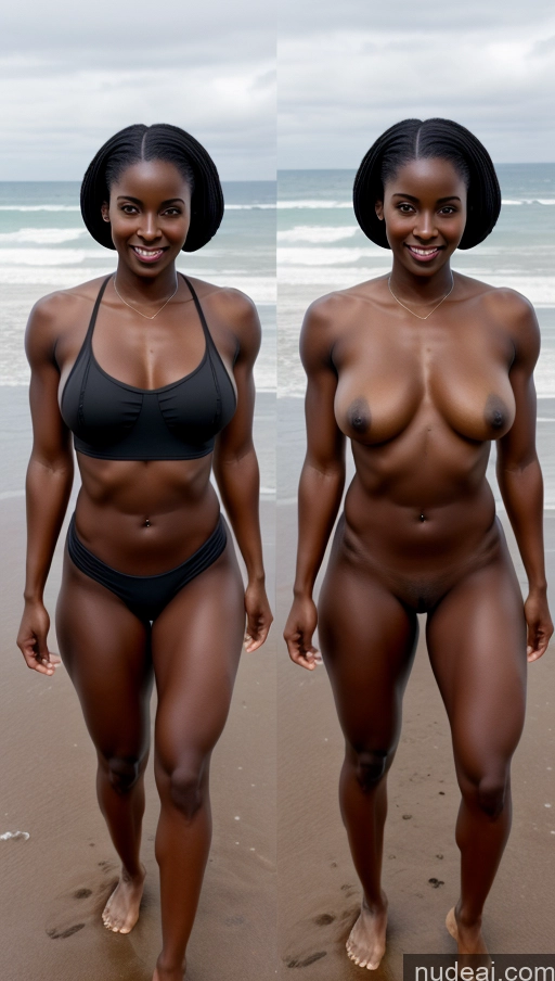 ai nude image of there are two women standing on the beach with their bare breasts pics of Bodybuilder One Dark Skin Small Ass Muscular Small Tits Happy Black Hair Short Hair African Vintage Beach Nude Skinny Gaming Front View Goth Oiled Body 80s Onoff