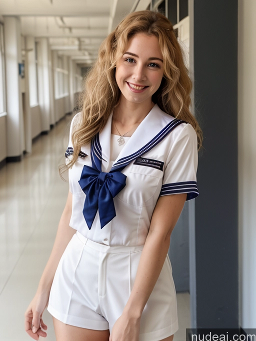 related ai porn images free for Model Perfect Boobs 30s Happy Blonde Curly Hair German School Hallway JK Uniform Partially Nude Cleavage