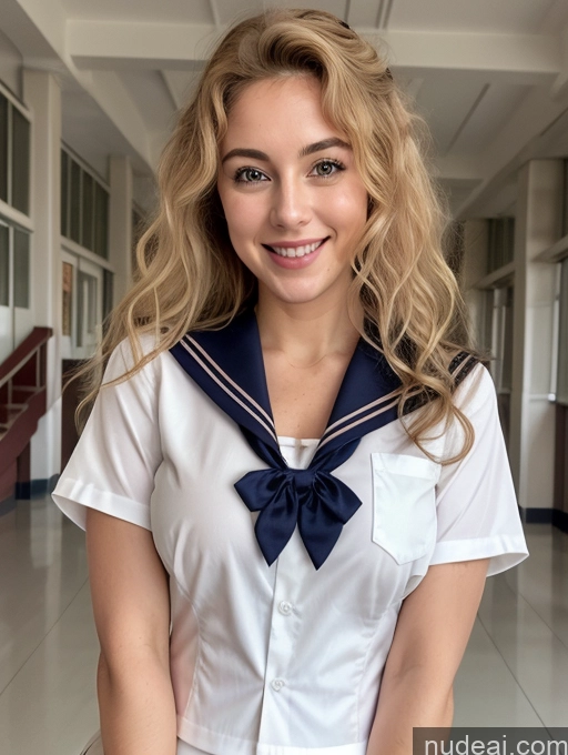 related ai porn images free for Model Perfect Boobs 30s Happy Blonde Curly Hair German School Hallway JK Uniform Topless