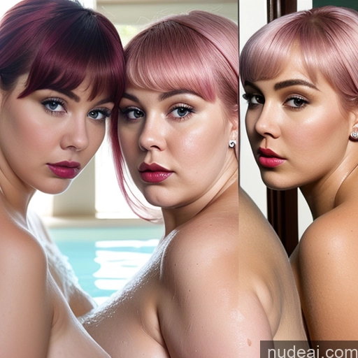 ai nude image of three women with pink hair and piercings posing for a picture pics of Huge Boobs Big Hips Fat Chubby Big Ass Lipstick Fairer Skin 18 Pink Hair Bangs Persian Bathroom Bathing