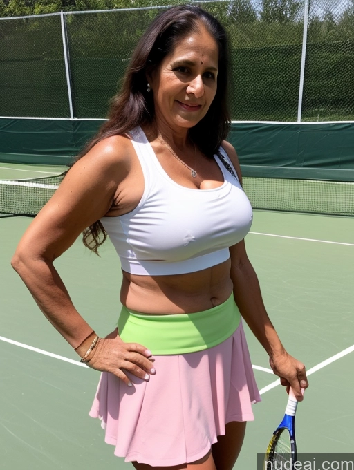 ai nude image of woman in a tennis skirt posing for a picture on a tennis court pics of Milf One Busty Big Ass 70s Long Hair Indian Cleavage Tennis Micro Skirt